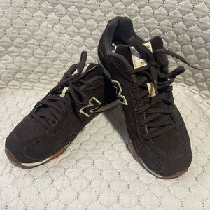 New Balance Dark Brown Suede Sneakers with Cream Logo